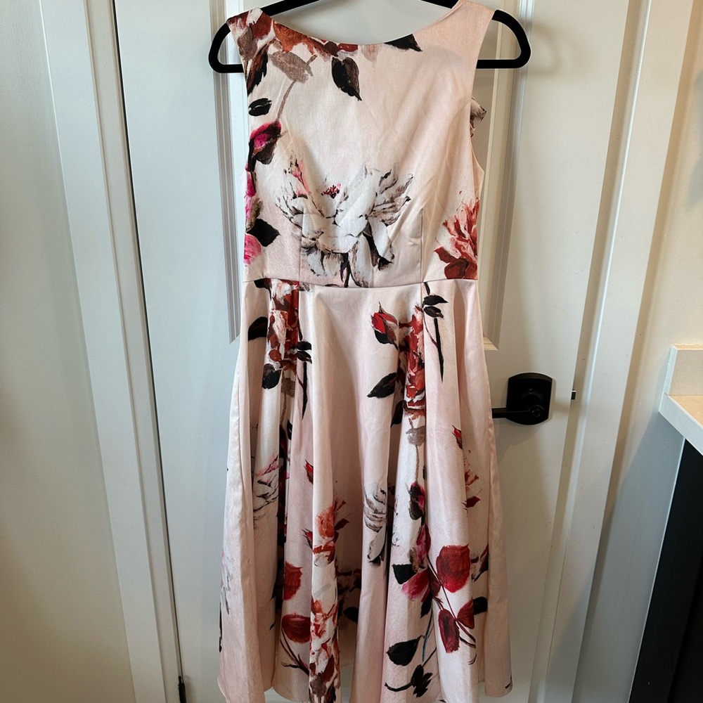ASOS UK 12 Floral Fit & Flare Midi Dress – Pink & Red Watercolor Print